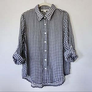 AMERICAN RAG | Navy Blue Sheer Checkered Button Up